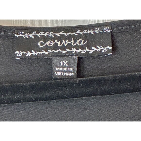 Corvia Top Women’s 1X BLK Sleeveless Metallic Flowy Cape Keyhole Party Blouse - Picture 13 of 13